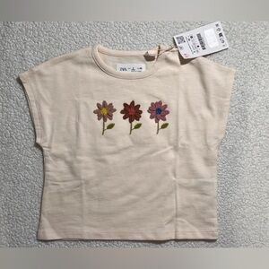 Zara Kids Beige Tee with Floral Embroidery